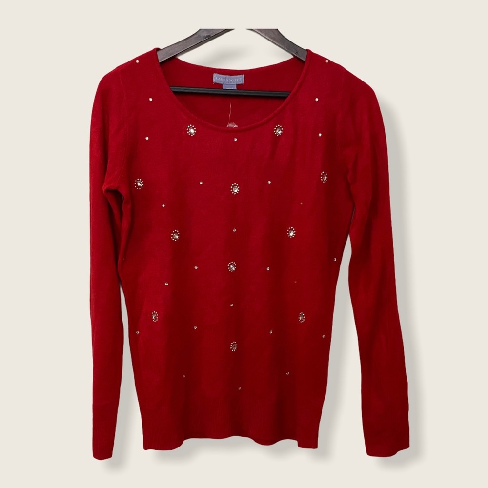 Red beaded sweater small